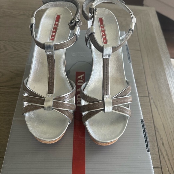 Prada Leather T-Strap Wedge Sandal 7.5 - Picture 3 of 6